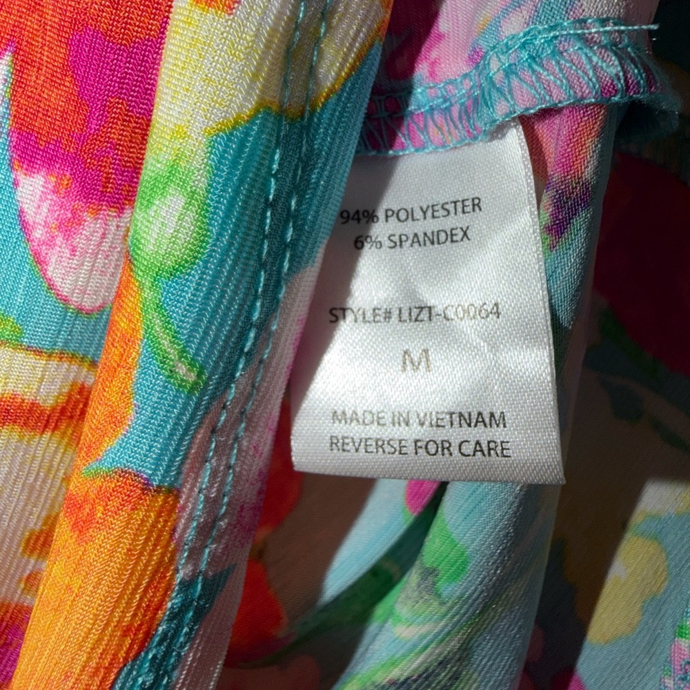 Dear Scarlett Floral Sleeveless V-Neck Top - Teal, Yellow, Pink - Picture 4 of 4